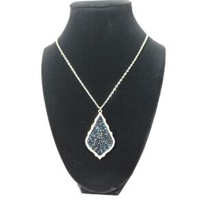 Sparkle Teardrop Pendant Necklace Featuring Glass Stone 22" Chain Gold Plated